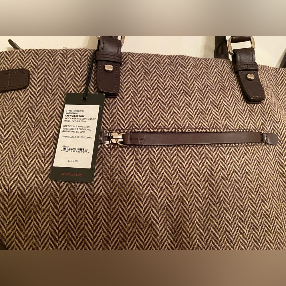 Tumi wool & leather spacious brown bag with a lot of compartments & pockets NWT - Picture 4 of 16